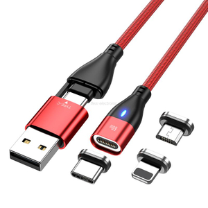 Cabo USB magn&eacute;tico 3A Cabo de carregamento r&aacute;pido 540 &deg; girat&oacute;rio com plugues tipo C + Micro + Lightning