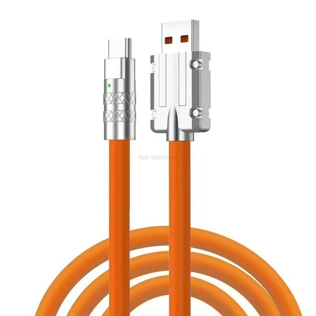 สายชาร์จ USB แบบซิลิโคนอ่อนนุ่ม 120W